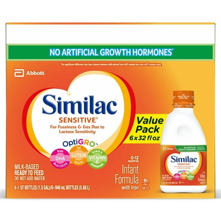 Similac Sensitive For Fussiness and Gas Infant Formula with Iron Baby Formula 1 qt Bottles (Pack of (Best Formula For Spit Up Gas And Constipation)