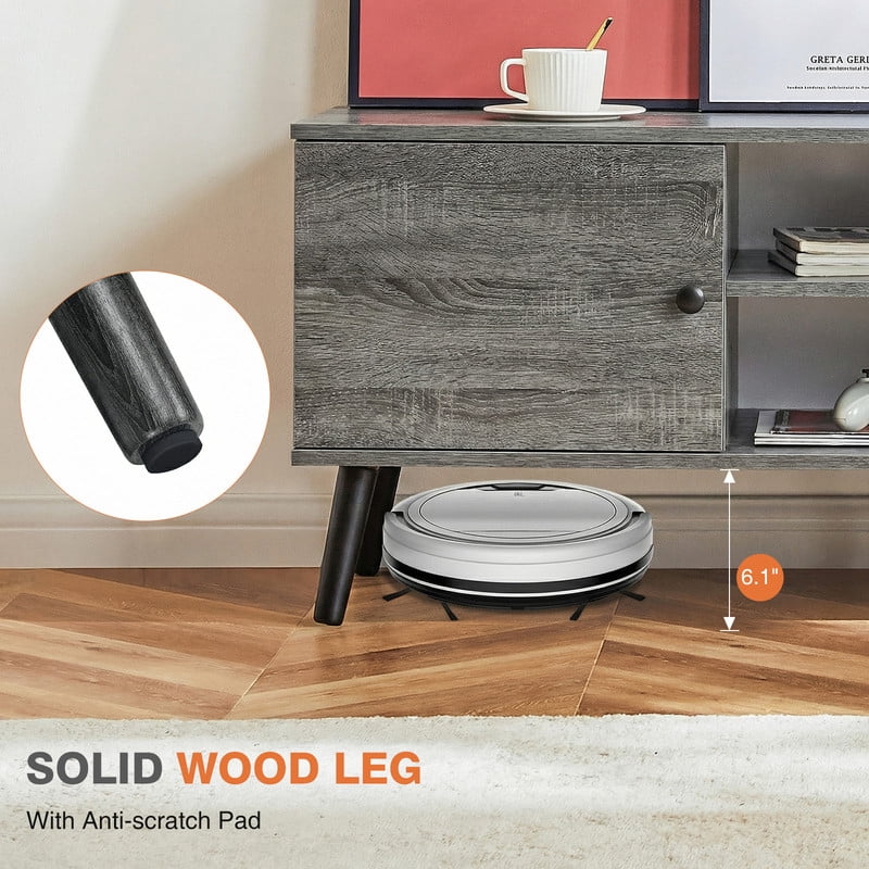 GIANNA Mid-Century Modern Wooden TV Stand for 55-60” TVs, 2 Storage Cabinets, Adjustable Shelf, Cable Management, Sturdy Legs, Easy Assembly, Wood Gray