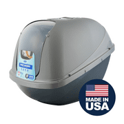 Petmate Jumbo Basic Hooded Plastic Cat Litter Pan, Enclosed Cat Litter Box, XL, Pearl Silver Blue