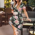 thumbnail image 3 of Uemuo Rose Flowers Print Womens Summer Dress Casual Swing Short Sleeve Sundresses Beach A-line Shift Dress, 3 of 6