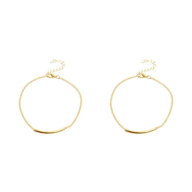 ZheElen Woman Anklet Exquisite Jewelry Accessory Simple Style Ankle Decoration Foot Chains Ankles Chain for Dress Decor Golden 2Set