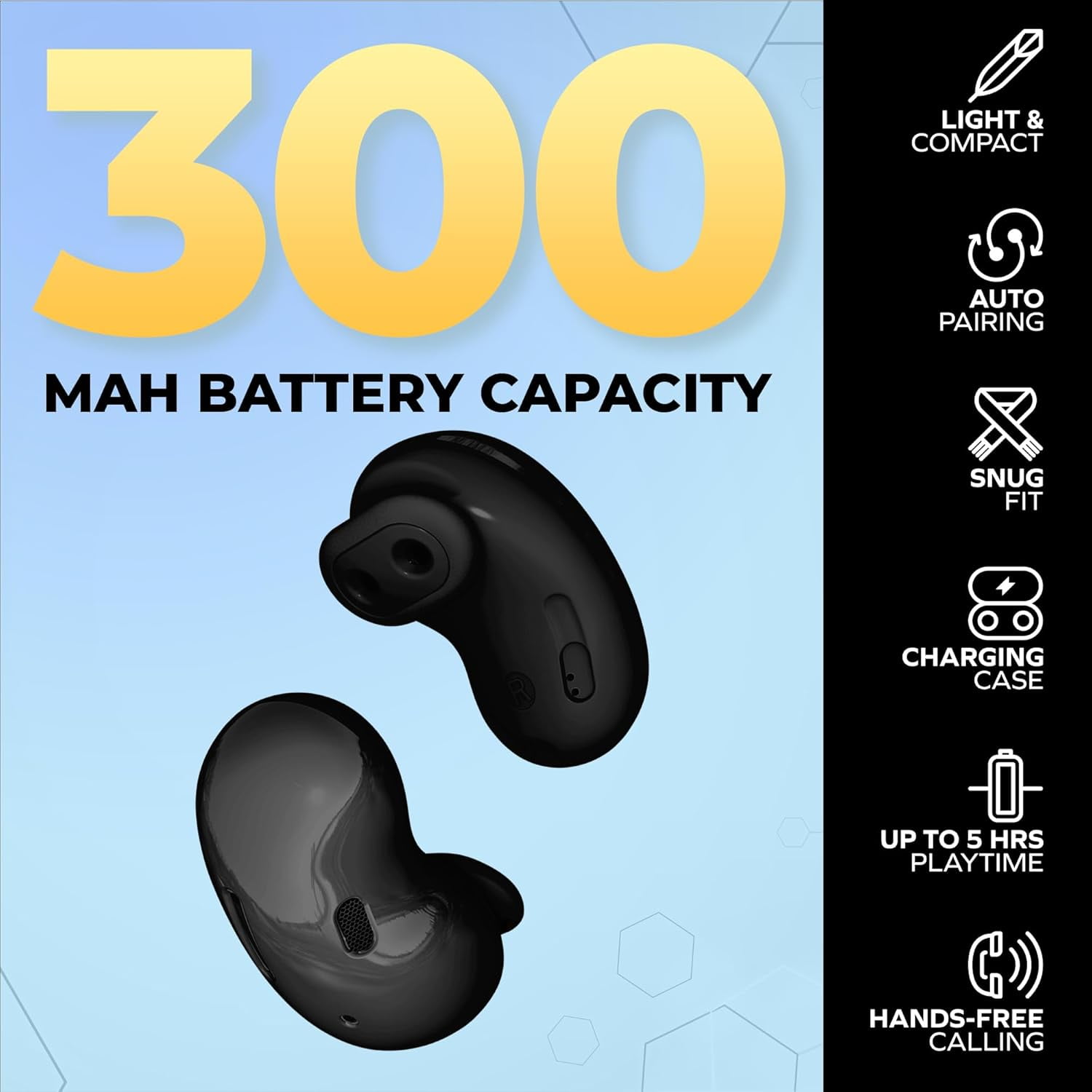 COBY Ultra-Slim True Wireless Earbuds, Ergonomic Bluetooth Earbuds with Microphone, Black