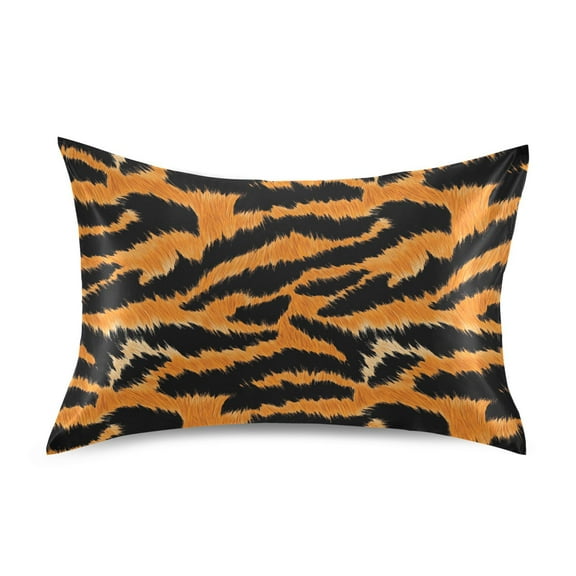 JSTEL Yellow Tiger Print Satin Pillowcase Standard Size Pillow Cases Envelope Closure Bed Pillow Cover, 20 x 26 inch