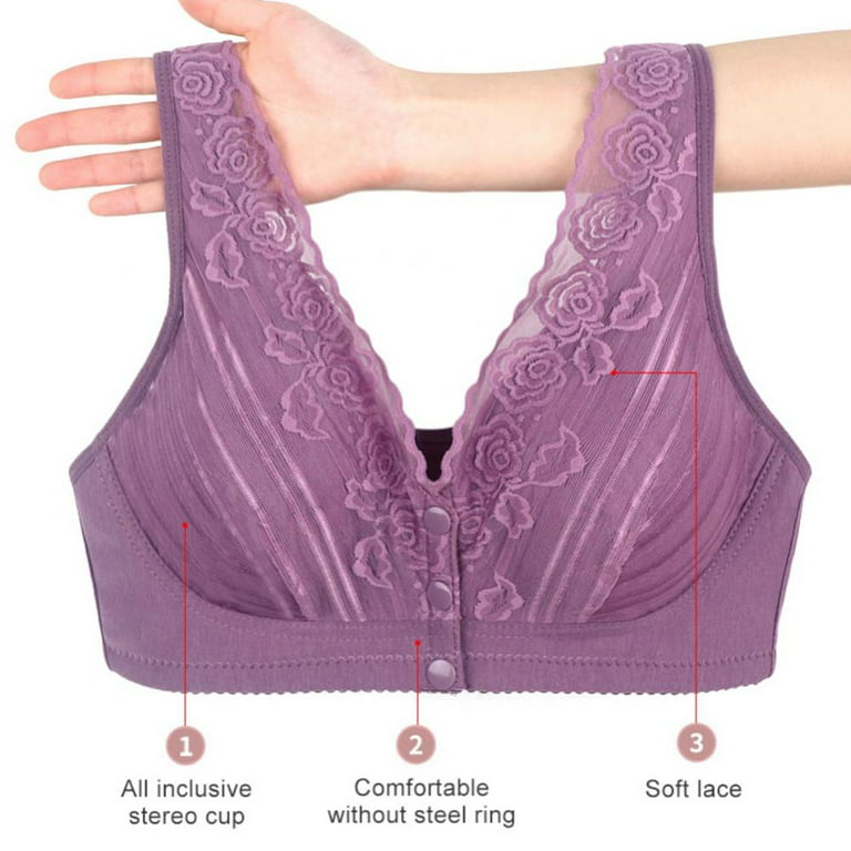 Women's Front Closure Cotton Bra Button Snap Closure Comfort Wireless Pure Bras  Wirefree Push Up Seamless Bralettes 