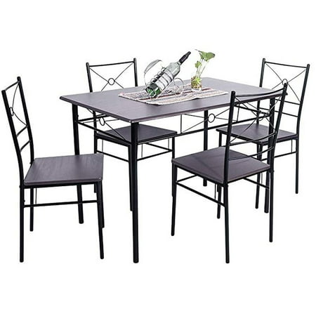 Breakfast Patio Musetech 5-Piece Dining Table Set Wood Top Home Kitchen Table with 4 Chairs Wood and Metal Dining Room Breakfast Furniture - Espresso ()