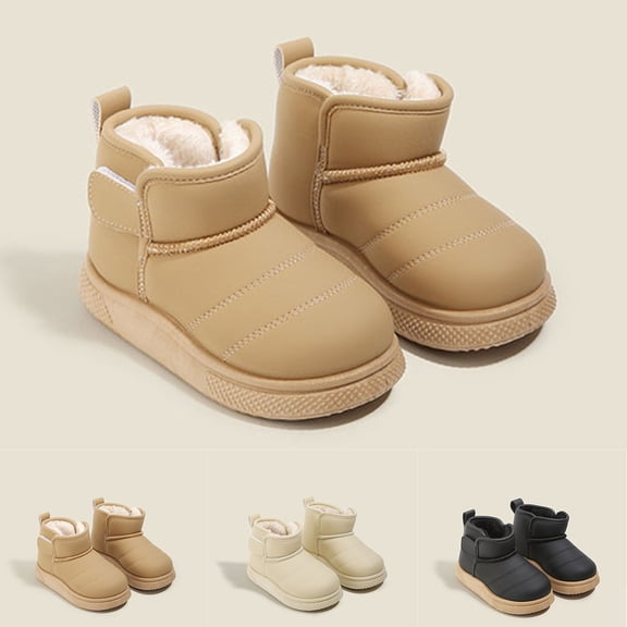 Afuyipoi Kids' Solid Color Thick Snow Boots Warm Fleece Lined Water-Resistant Winter Boots Size 7 Toddler - 13.5 Little Kid Brown Size 11 Little Kids