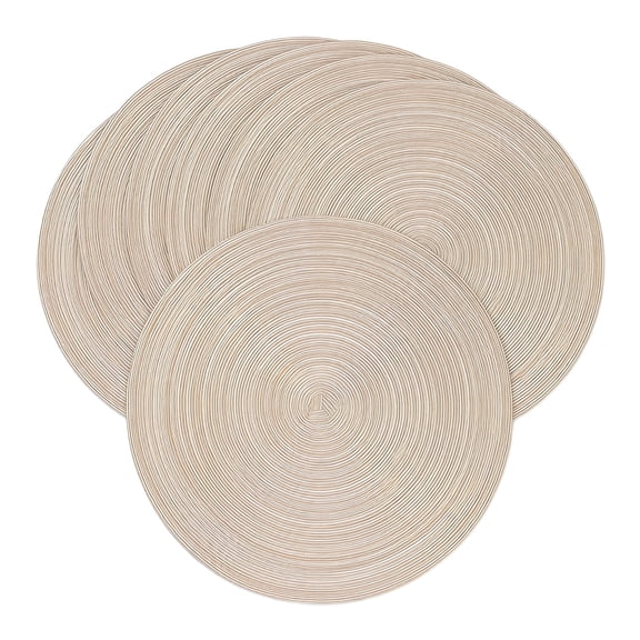 Set of 6 Round Placemats 15 Inch, Cotton Polyester Braided Table Mats, Heat Resistant & Washable for Kitchen Dining Party Table Decor - Beige