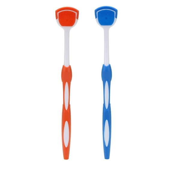 2 Pack Tongue Scraper, Tongue Cleaner Brush for Adults Tongue Scrubber for Better Breath (Blue&Orange)
