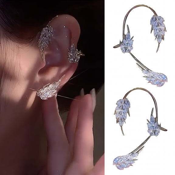 DESIGNICE 1 Pair Women Clip Earrings Sparkling Rhinestone Non-pierced Wheat Shape Ear Cuff Female Jewelry