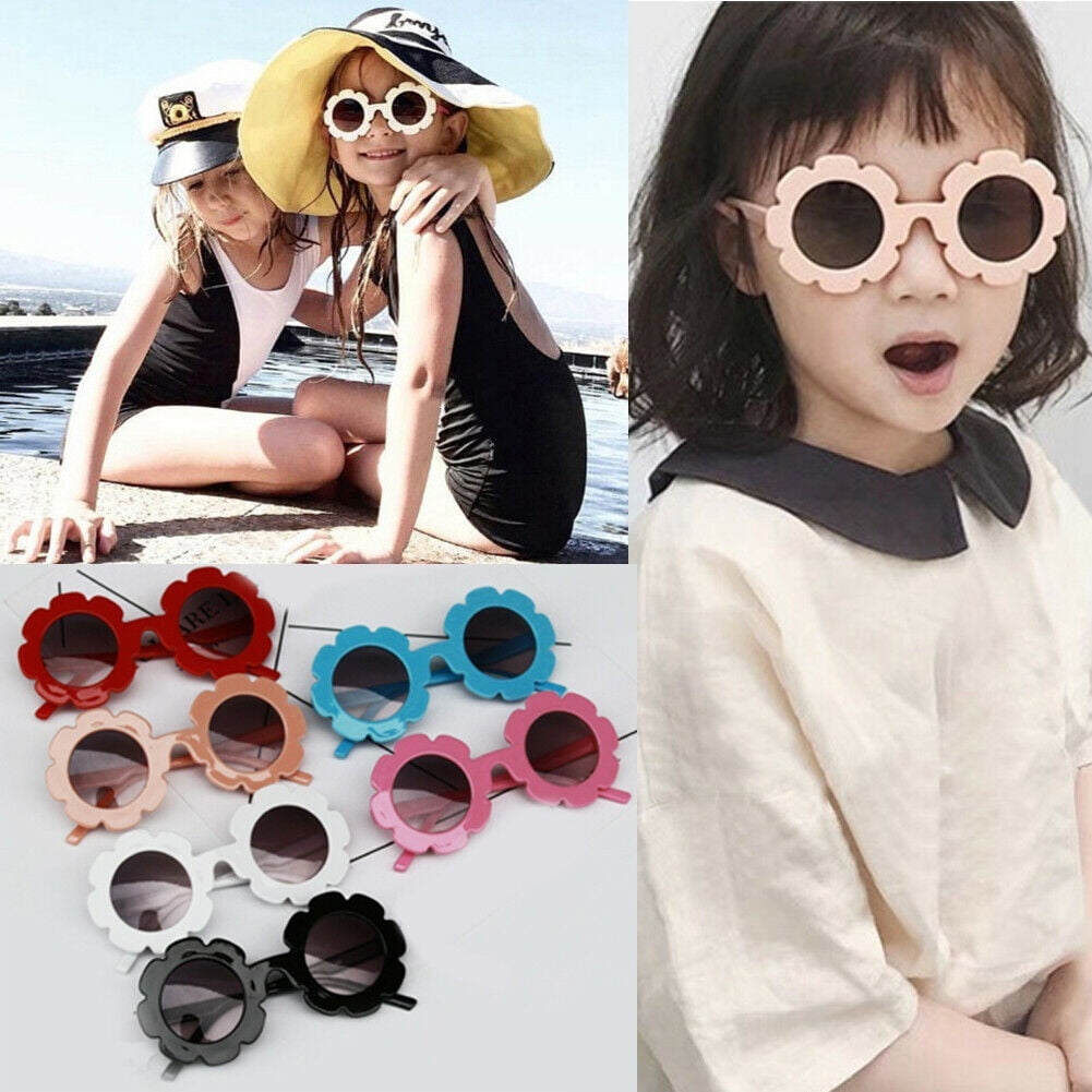 Itfabs Kids Sunglasses Flower Boys Girls Round Glasses Children Baby Plastic Eyewear white Red