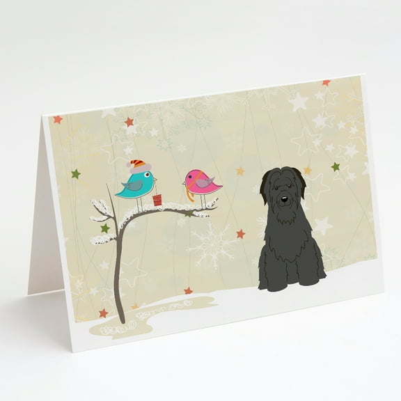 Christmas Presents between Friends Briard - Black Greeting Cards and Envelopes Pack of 8