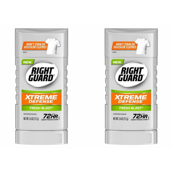 Right Guard Xtreme Defense 5 Anti-Perspirant And Deodorant, Fresh Blast, 2.6 Oz, 2 Pack