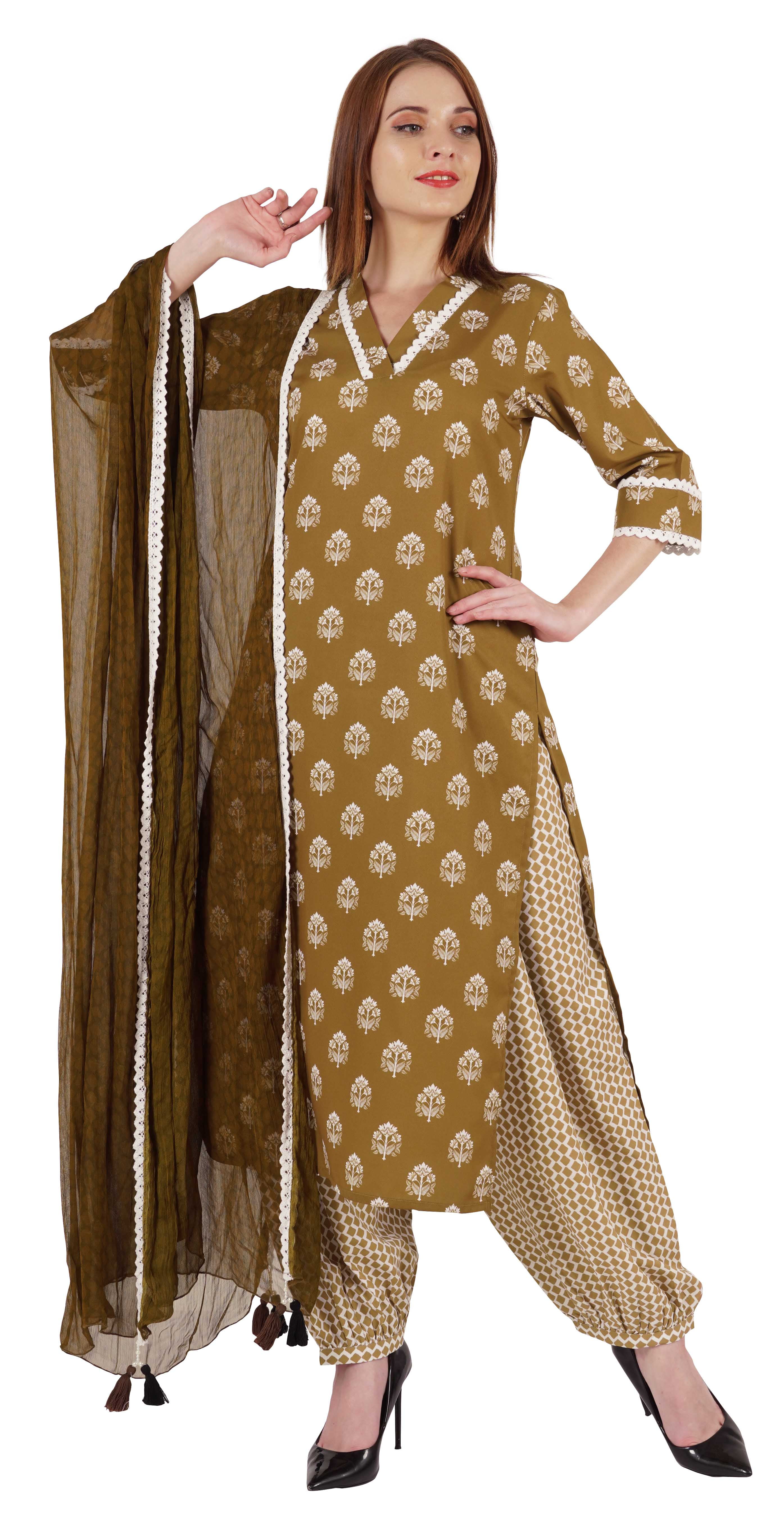 Aaryahi Women Rayon Brown Embroidery Printed Anarkali Kurta and Pant With  Dupatta at Rs 1045 | Gown Shape Kurti in Jaipur | ID: 2848942360397