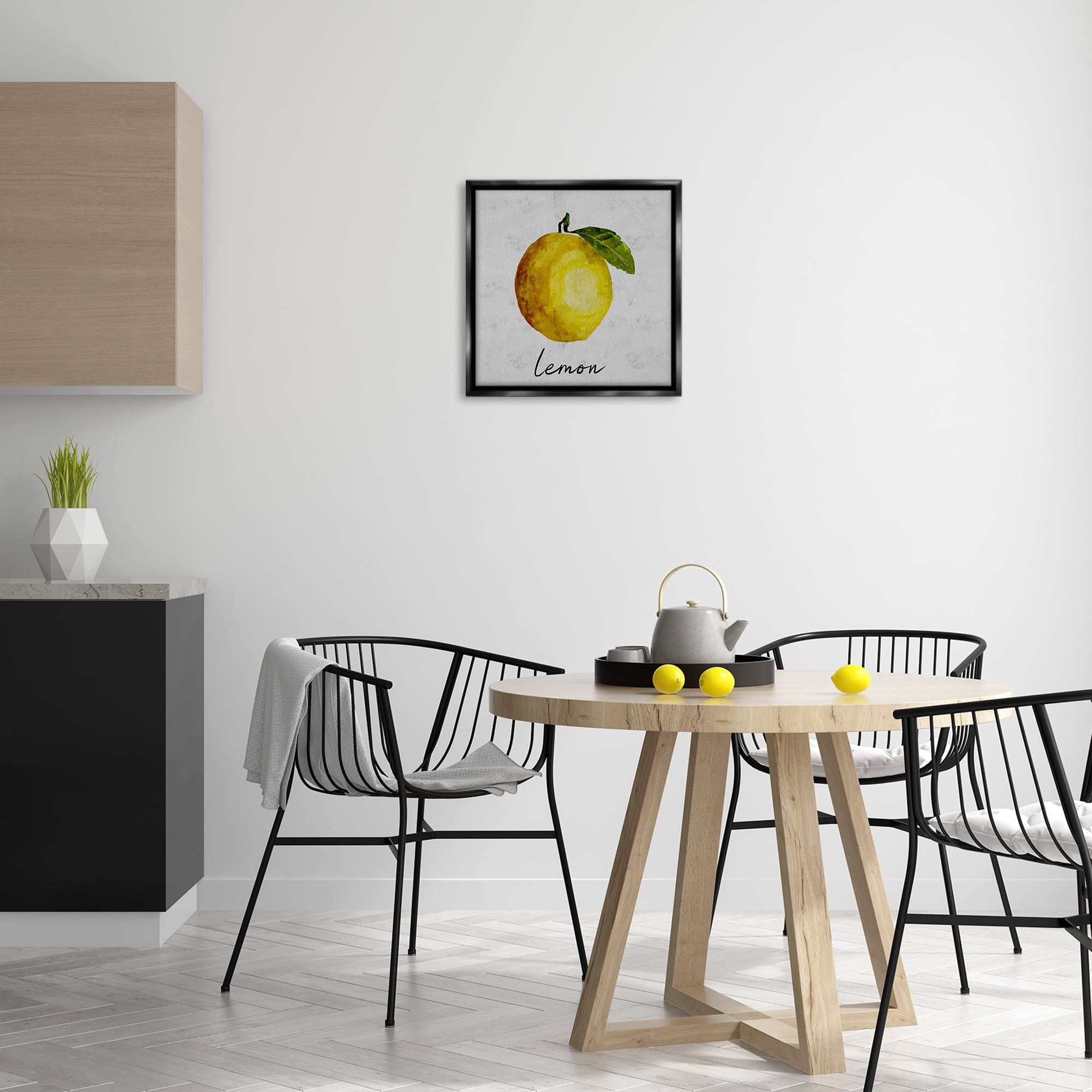 Stupell Industries Kitchen Lemon with Leaf Food & Beverage Painting Black Floater Framed Canvas Art Print Wall Art, 18 x 18