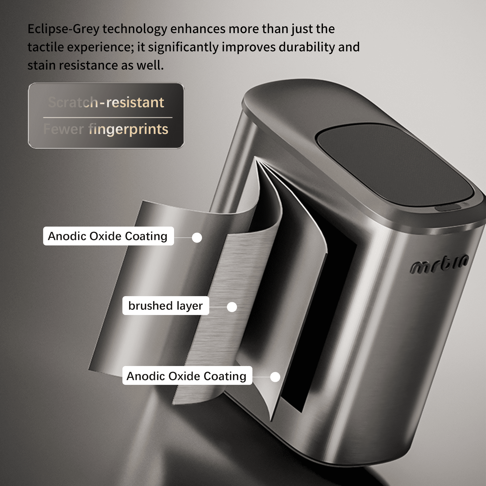 MRBIN Stainless Steel Motion Sensor Trash Can Bathroom, 10L / 2.6gal Slim Garbage Can with Lid Smart Trash Bin, Automatic Garbage Bin Touchless for Restroom, Vanity, Rv, Eclipse Grey