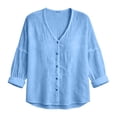 thumbnail image 4 of YgkuHd Womens Cardigans Lightweight 100% Cotton V-Neck Long Sleeve Breathable Comfort Relaxed Top,Sky Blue_XL, 4 of 5