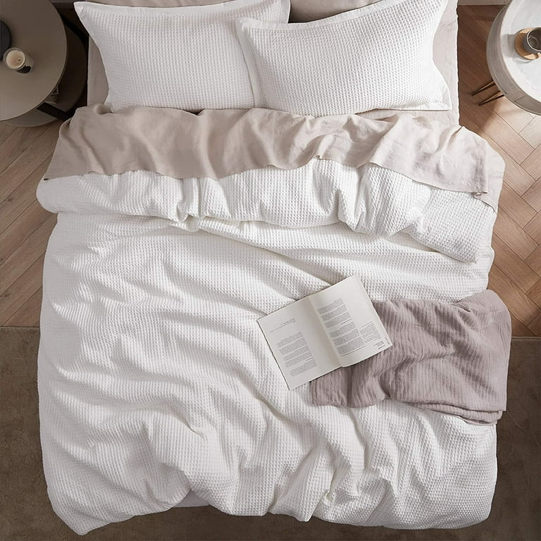 Bedsure Cotton Duvet Cover King - 100% Cotton Waffle Weave Coconut White  Duvet Cover , Soft and Breathable Duvet Cover Set for All Season (King