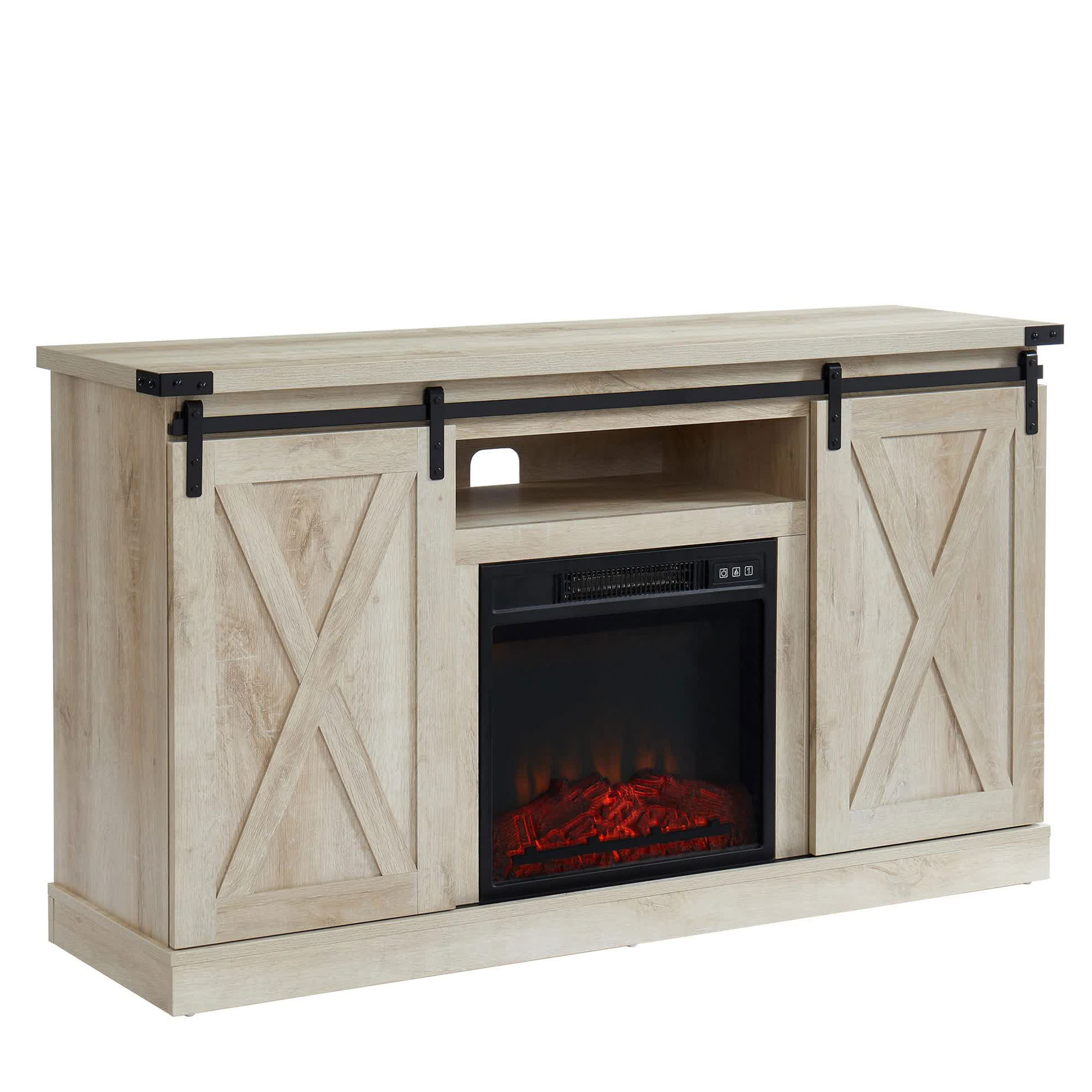 Edyo Living Electric Fireplace TV Stand with Sliding Barn Door, White