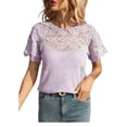 thumbnail image 5 of Women's Short Sleeve Round Neck Lace Patchwork T-Shirt Top Blouse Hollow Out Embroidery Casual Daily Wear Vacation Party Fashion Essential Gift for Women | Sopatenor,Purple XL, 5 of 7