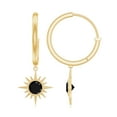 thumbnail image 2 of Rosec Jewels 1.25 CT Bezel Set Black Diamond Sunburst Drop Hoop Earrings, 14K Yellow Gold, 2 of 7