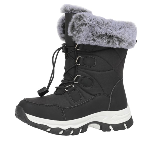 Ymyiu Boys Snow Boots Winter Waterproof Slip Resistant Cold Weather Shoes Winter Boots Toddler Boy (Black,10-10.5 Years)