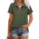 thumbnail image 3 of Blusa Cremallera Cuello En V Abertura Lateral Color Puro Casual Suelto Manga Corta Tops para Mujer OD Verde XL, 3 of 6
