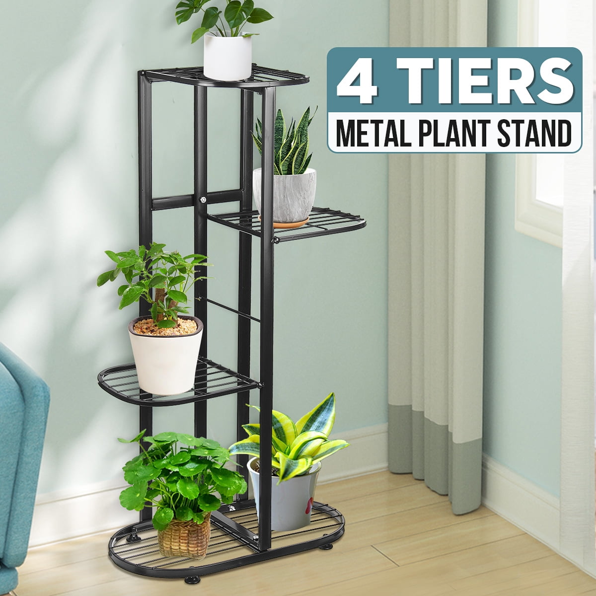 4 Tier 5 Potted Plant Stand, Multi Tiered Plant Shelf for Multiple