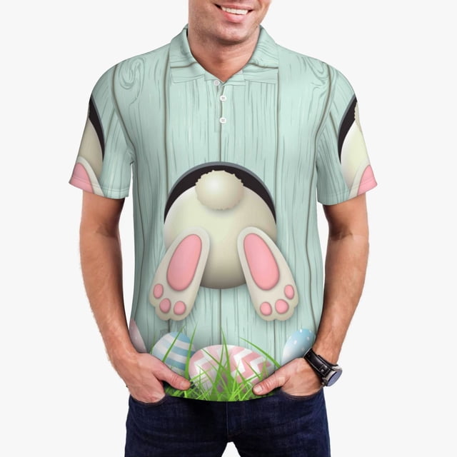Fotbe White Bunny Bottom And Easter Eggs Camiseta Polo de Golf para Hombre con Estampado – Camisa Deportiva Transpirable con Cuello Abotonado-3X-Large