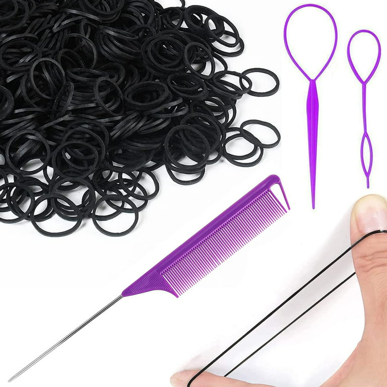 1000Pcs Hair Rubber Bands, IKOCO 2Pcs Topsy Tail Hair Tools and Colorful  Elastic Rubber Bands for Girls Curly Thick Hair with Rat Tail Comb