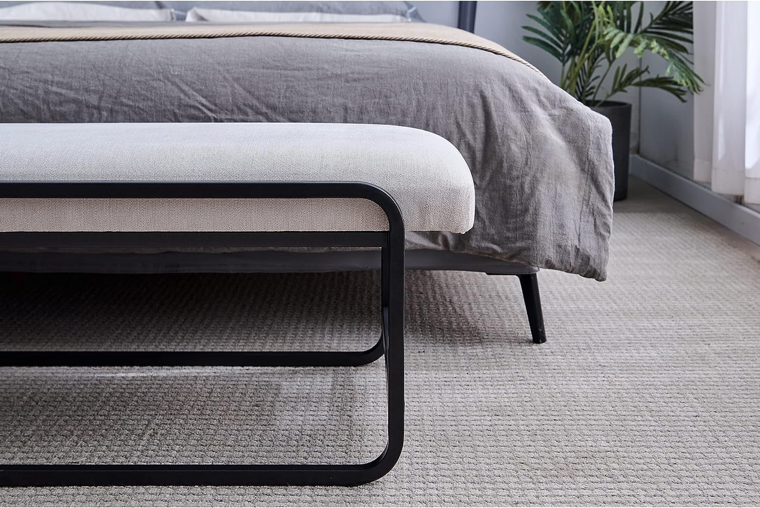 Nathaniel Home Upholstered Bedroom Benches, 60 inch Kids Ottoman Vegan Leather Footrest Stool, Accent Bench for Entryway Bedroom End of Bed, White