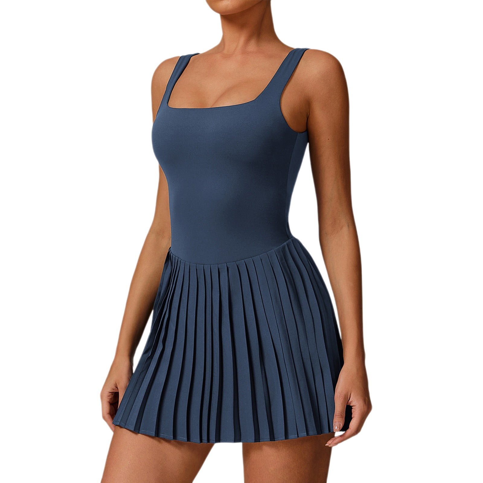 Tennis Dress Golf Dresses for Women with Shorts Breathable Pleated Padded Workout Dress Athletic Dresses with Pockets