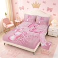 thumbnail image 2 of meiyoeat Pink Glitter Butterfly Monogrammed E Full Size Sheets for Girls, Sparkle Floral Initial Letter Bed Sheets, 4-Piece, 1 Flat Sheet, 1 Fitted Sheet and 2 Pillowcases, 2 of 6