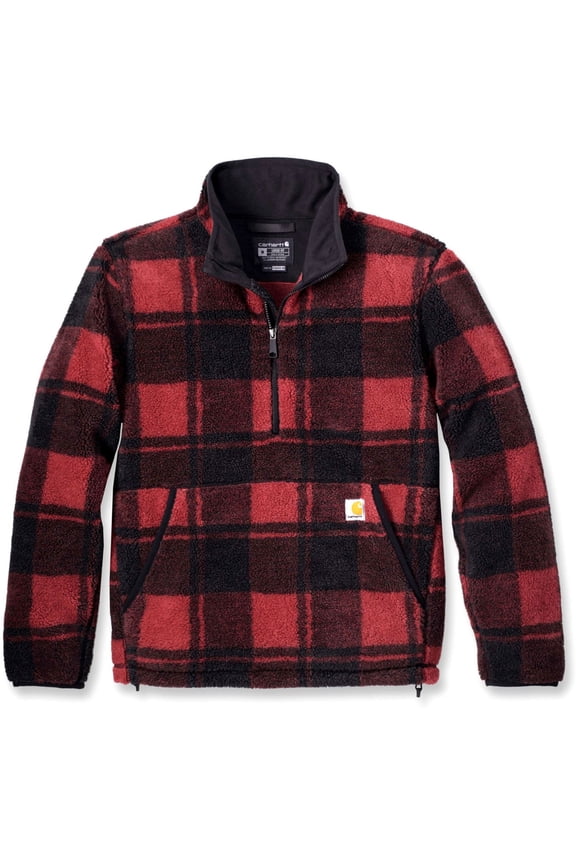 106443-RA8 Loose-Fit Quarter-Zip Fleece Pullover for Men - Crabapple/Black Plaid - XL
