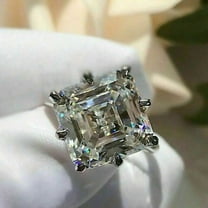 4CT Asscher Cut D/VVS1 Diamond Engagement Ring 14K White Gold Plated Lab Created