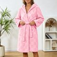 thumbnail image 6 of Women's Winter Fleece Sleep Robe Cozy Flannel Hooded Bathrobe with Pockets & Cinched Waist, 6 of 8