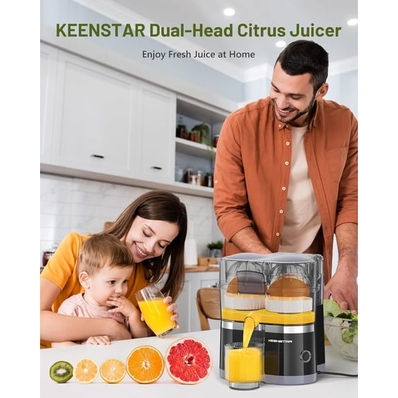 Electric Citrus Juicer, Dual-Head Orange Juicer Squeezer, Portable Juicer with Cleaning Brush for Lemon, Grapefruit, High Juice Yield, Easy to Clean, One Touch Operation