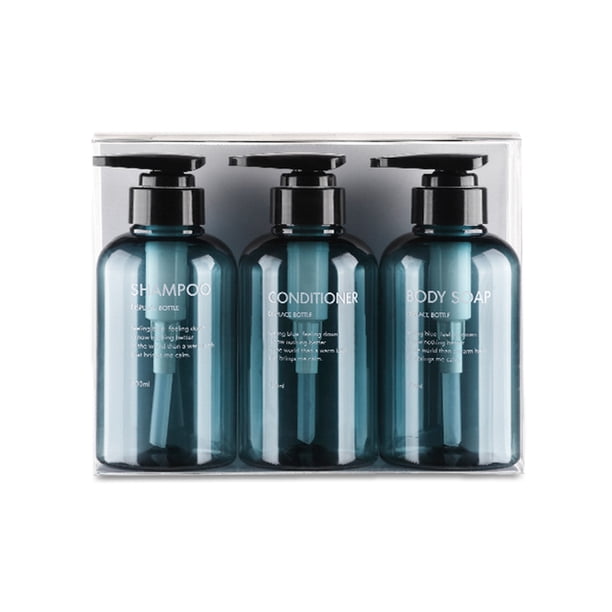 Botella de viaje PET 300ml vacío Ducha recargable Dispensador de gel de gel de ancho Raíz reutilizable Lavado de cuerpo Cocina Contenedor Gris Azul 3 paquetes Methold HA012723-02