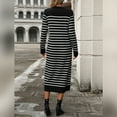 thumbnail image 6 of IDOPIP Womens 2024 Fall Striped Sweater Dresses Long Sleeve Crew Neck Slim Knit Midi Dress M Black, 6 of 7