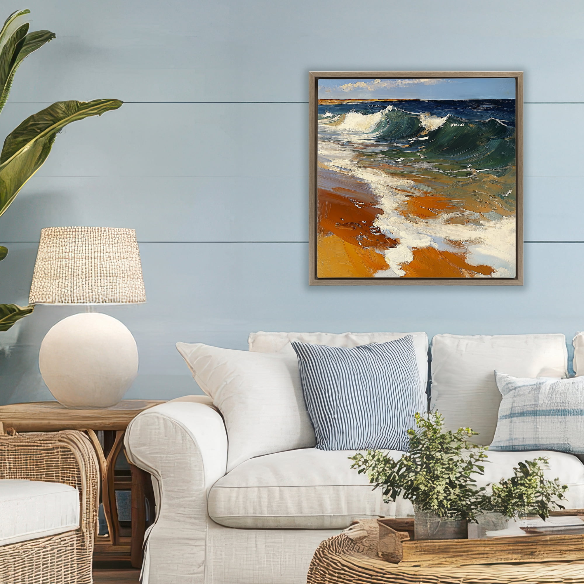 Stupell Industries Glassy Ocean Waves Break Brown Framed Floater Canvas Wall Art, design by Walker Noble