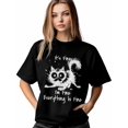 thumbnail image 1 of Everything is Fine Women's T-Shirt, Short Sleeve Tee Shirts Casual Tops Funny Cat Crewneck T Shirt for Women, 1 of 8