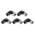 thumbnail image 1 of Conectores de aire de 90 grados hembra de 5/16" con rosca, 5 piezas, tono negro y plateado, 1 of 7