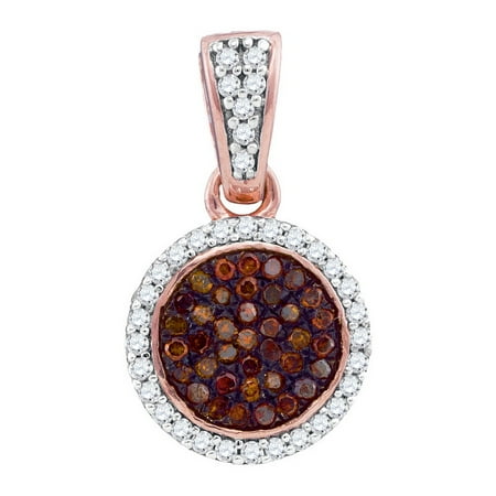 10K Rose Gold 0.25ctw Glamorous Red Micro Pave Diamond Fashion Round Pendant