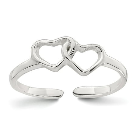 Sterling Silver Polished Interlocking 2-Hearts Toe Ring