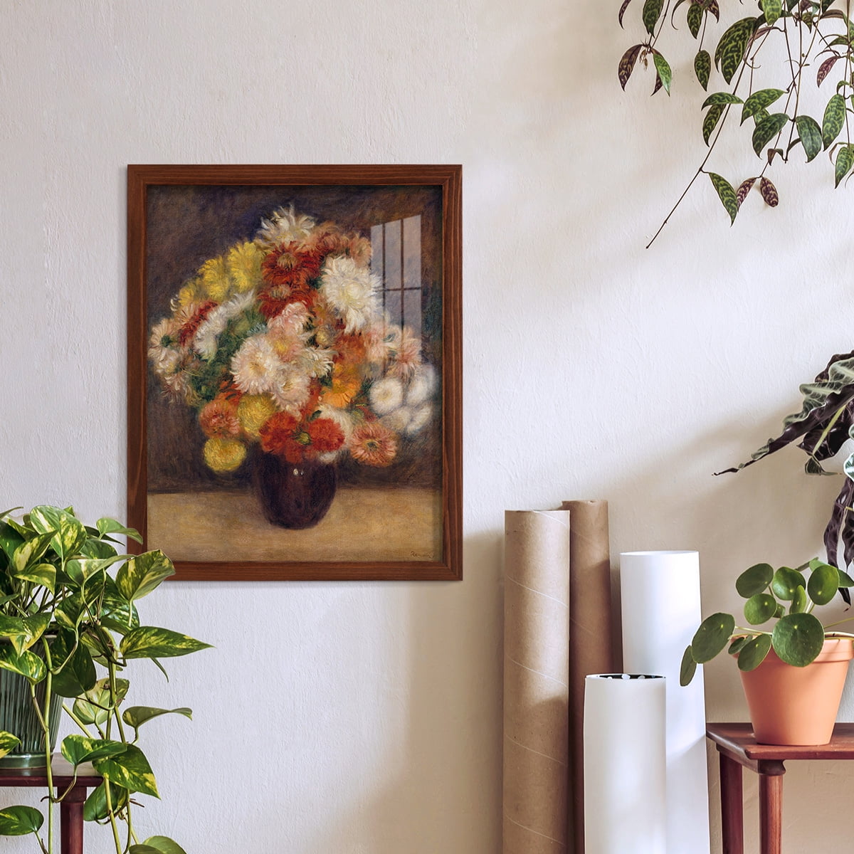 Bouquet of Chrysanthemums -Framed Print w/glass-Chestnut