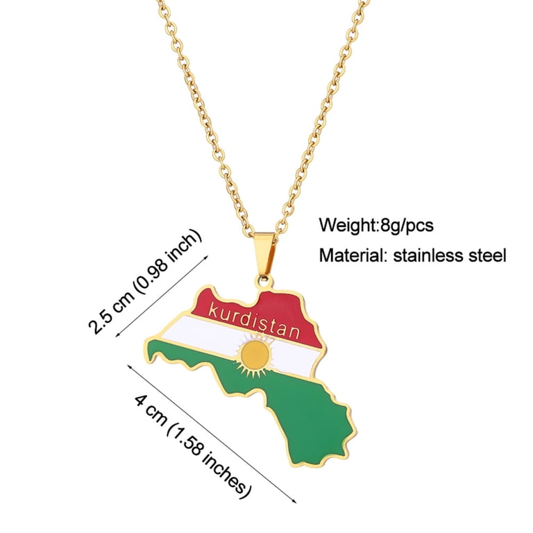 Kurdistan Pendant Necklace For Women & Men - 24K Gold Plated Brass Kurdish Jewelry, Cultural Gift