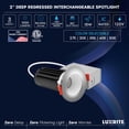thumbnail image 7 of LUXRITE 2 In. LED Recessed Light, Round White & Chrome Interchangeable Trim, 5CCT 1000LM 15W High Output Dimmable 6 Pack, 7 of 7