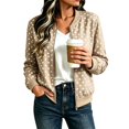 thumbnail image 3 of Xijirk Women Polka Dot Bomber Jacket Zip Up Long Sleeve Ribbed Trim Coat for Spring Fall Daily Wear, 3 of 7