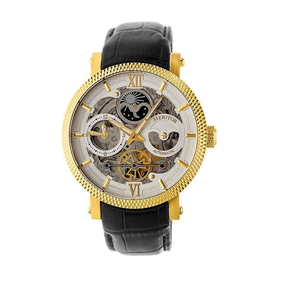 Aries Skeleton Leather-Band Watch - Gold/Silver/Black