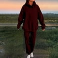 thumbnail image 2 of WTOBBY Women's Fashion Casual Solid Color Loose Hooded Sweatshirt Two-Piece Set, Comfortable Lounge Wear for Home, Street Style Outfit for Daily Activities, Perfect for Relaxation,Wine XL, 2 of 5