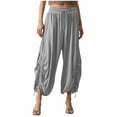 thumbnail image 2 of JMKQLZ Women Solid Color Drawstring Casual Loose Casual Wide Leg Straight Leg Pants With Pockets Cropped Pants, 2 of 8